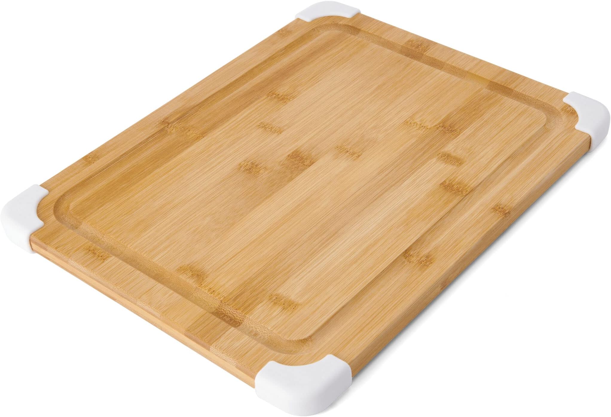 FarberwareNonslip Bamboo Cutting Board with Juice Groove, 11x14 Inch, White