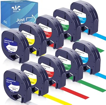 Weemay Compatible for Dymo Label Maker Refills Replacement for Letra Tag Refills Plastic 1/2x13 Refill for Letra Tag 200B LT-100H LT-100T QX50 Label Makers 12mm x 4m, 10 Pack