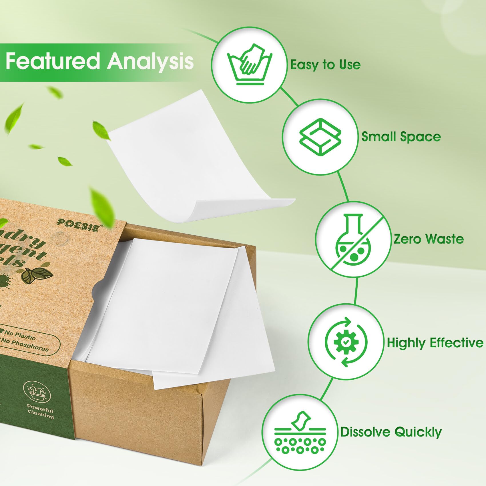Poesie Laundry Detergent Sheets Eco-Friendly 160 Sheets Clear Plastic-Free Biodegradable Hypoallergenic Liquid Less Washing Sheets for Home Dorm Travel Camping & Hand Washing Clean No Waste Fresh Scent