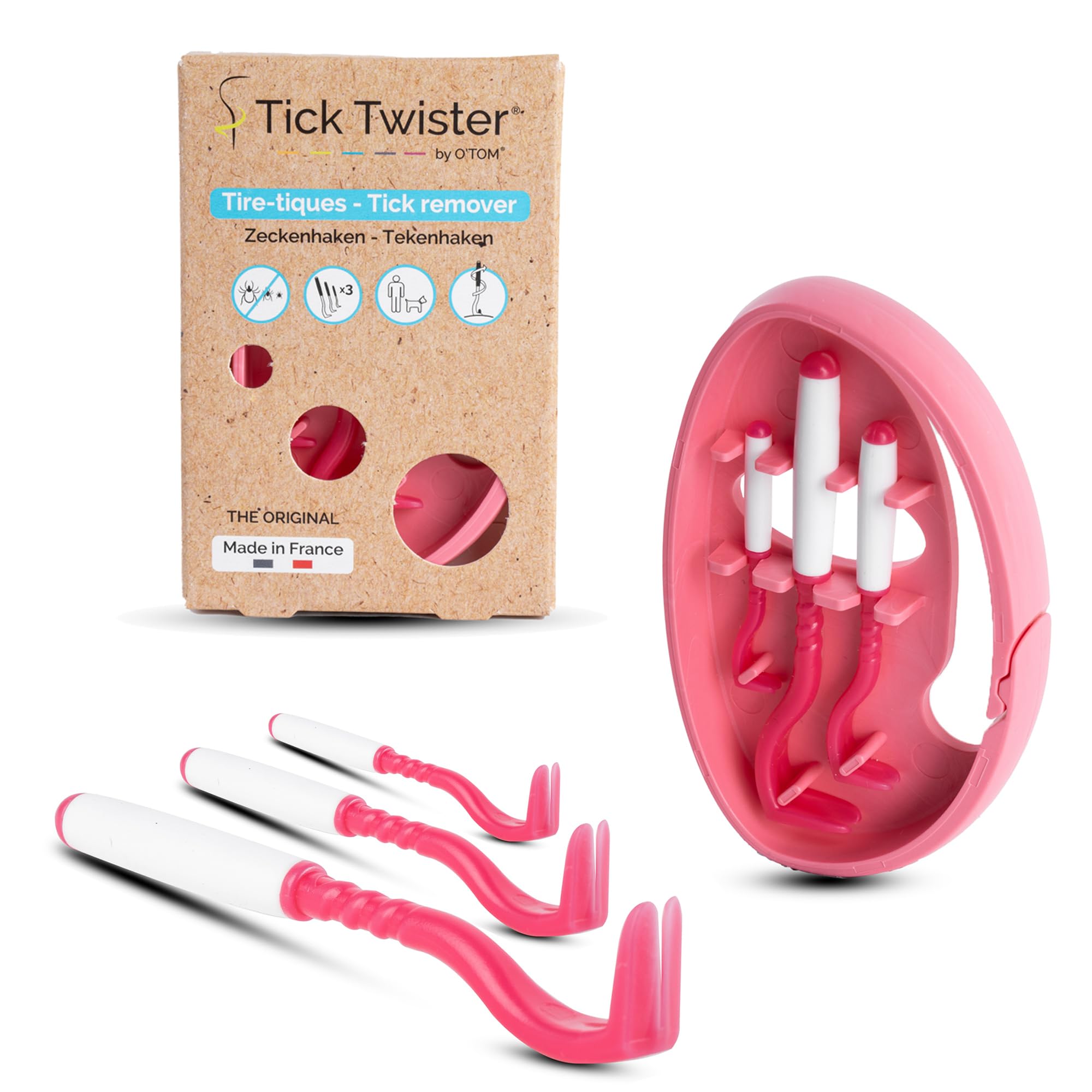 Tick Twister ClipBox Case of 3 Tick Removers for Dogs, Cats, Horses and Man – Made in France (PINK)