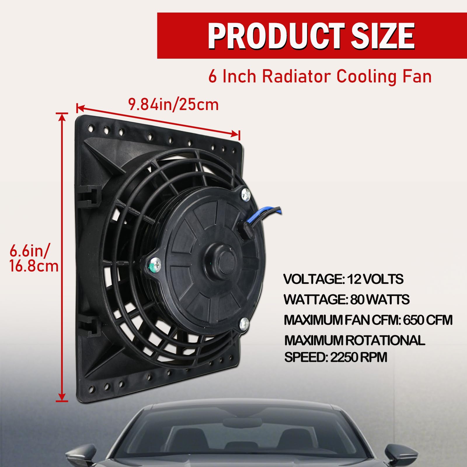 Fekuar 6 Inch Slim 650Cfm Radiator Cooling Fans Universal Slim Pull Push 12v 80w Direct Replacement Electric Fan With Mount Kit - View #3