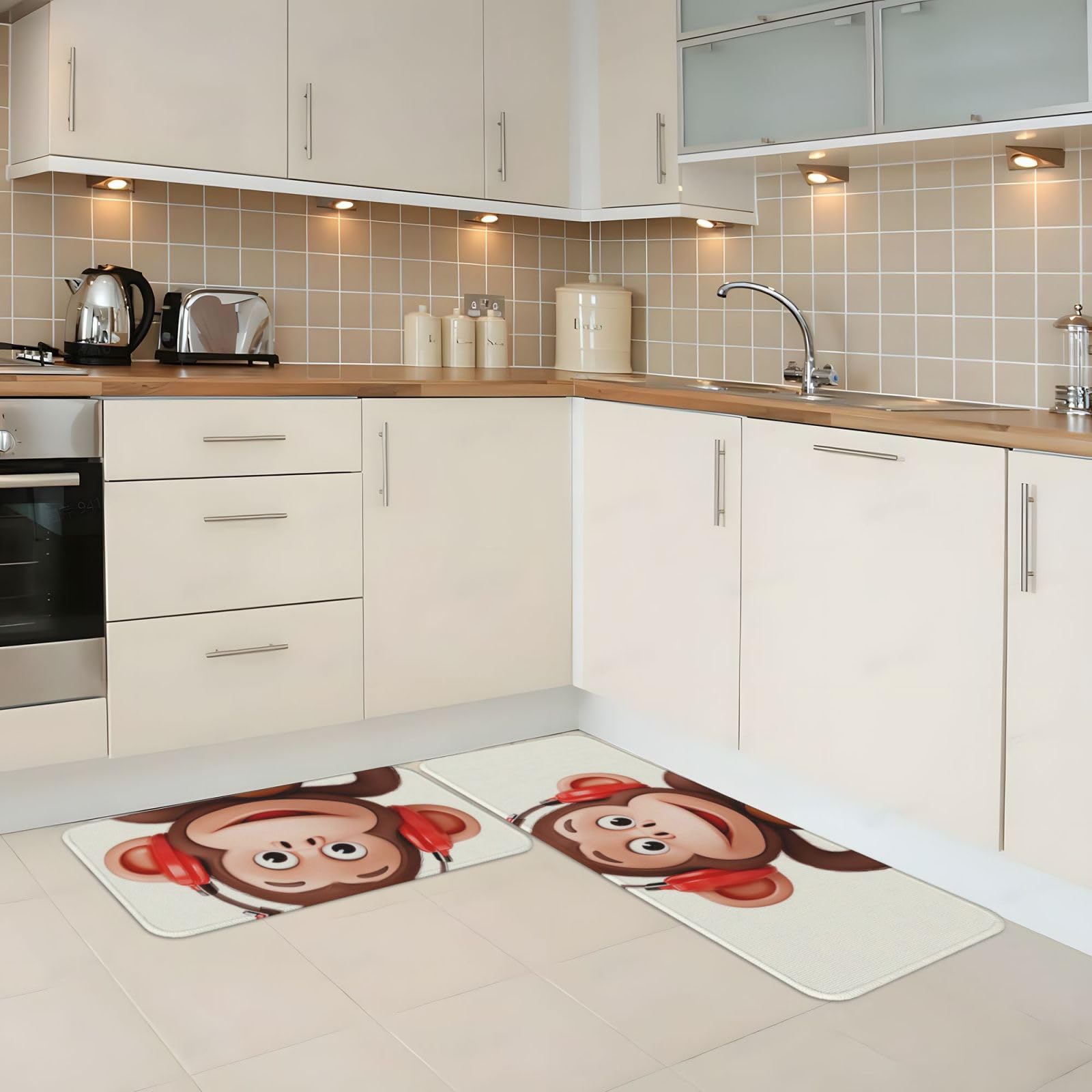 Tapete de cocina acolchado de perfil bajo con diseño exclusivo de monos