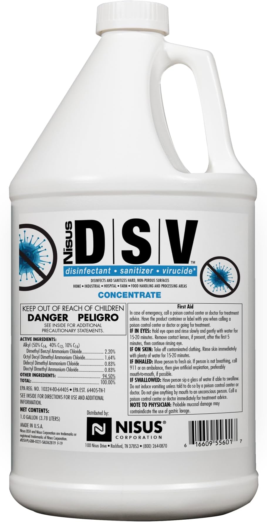 Nisus Product image DSV Disinfectant, Sanitizer, Virucide, Concentrated Solution for Hard Non-Porous Surfaces, Hospitals, Homes, Industrial & Food Processing Areas, 1 Gallon