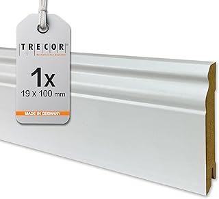 TRECOR® Hamburger Sockelleiste Alt Berliner Profil MDF Fussbodenleiste Fußleiste Folie weiß Länge: 2400 mm (Sockelleiste | Höhe: 100 mm)