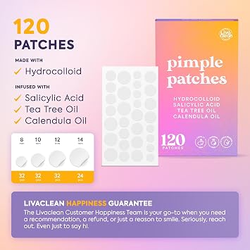 120 CT Pimple Patches - Spot Patches w/ Tea Tree Oil & Calendula Oil - Four Sizes - Pimple Patch, Hydrocolloid Acne Patch, Dots for Spots - Spot Stickers for Face by LivaClean