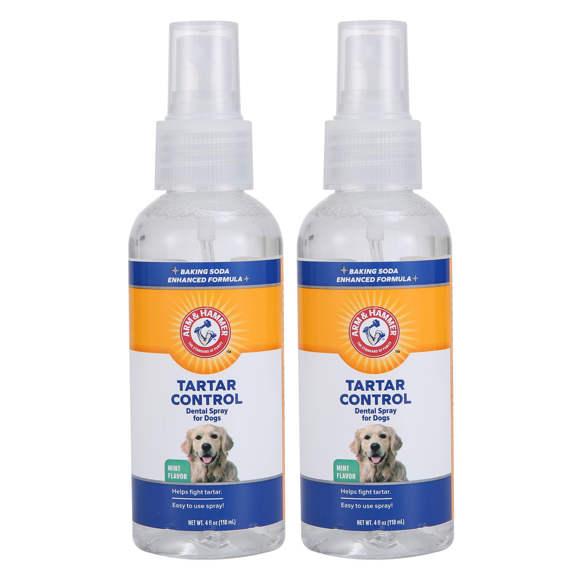 Arm & Hammer Tartar Control Dental Spray for Dogs, Mint Flavor Breath Freshener, Brushless Teeth Cleaning Oral Care with Baking Soda, Helps Reduce Plaque and Tartar Buildup, 4 Fl Oz - 2 Pack