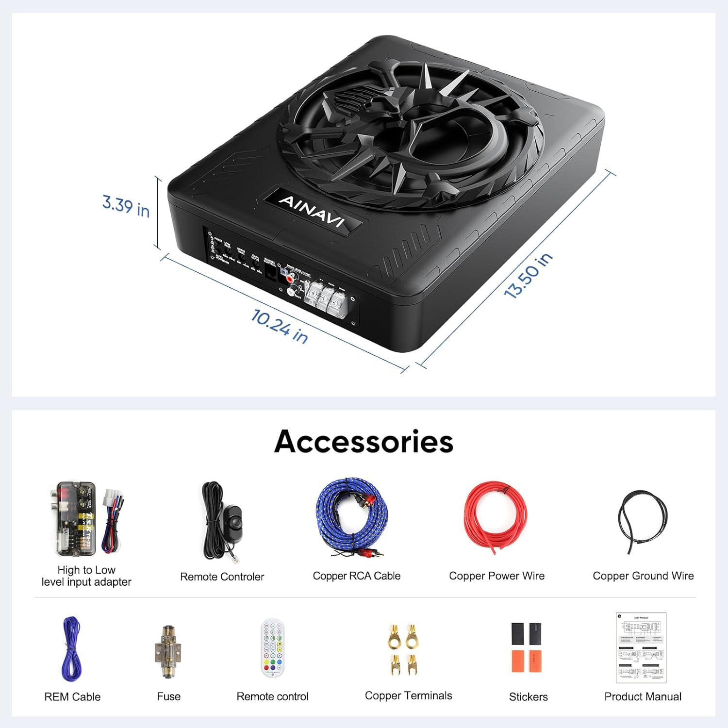 Accessories included with AINAVI subwoofer