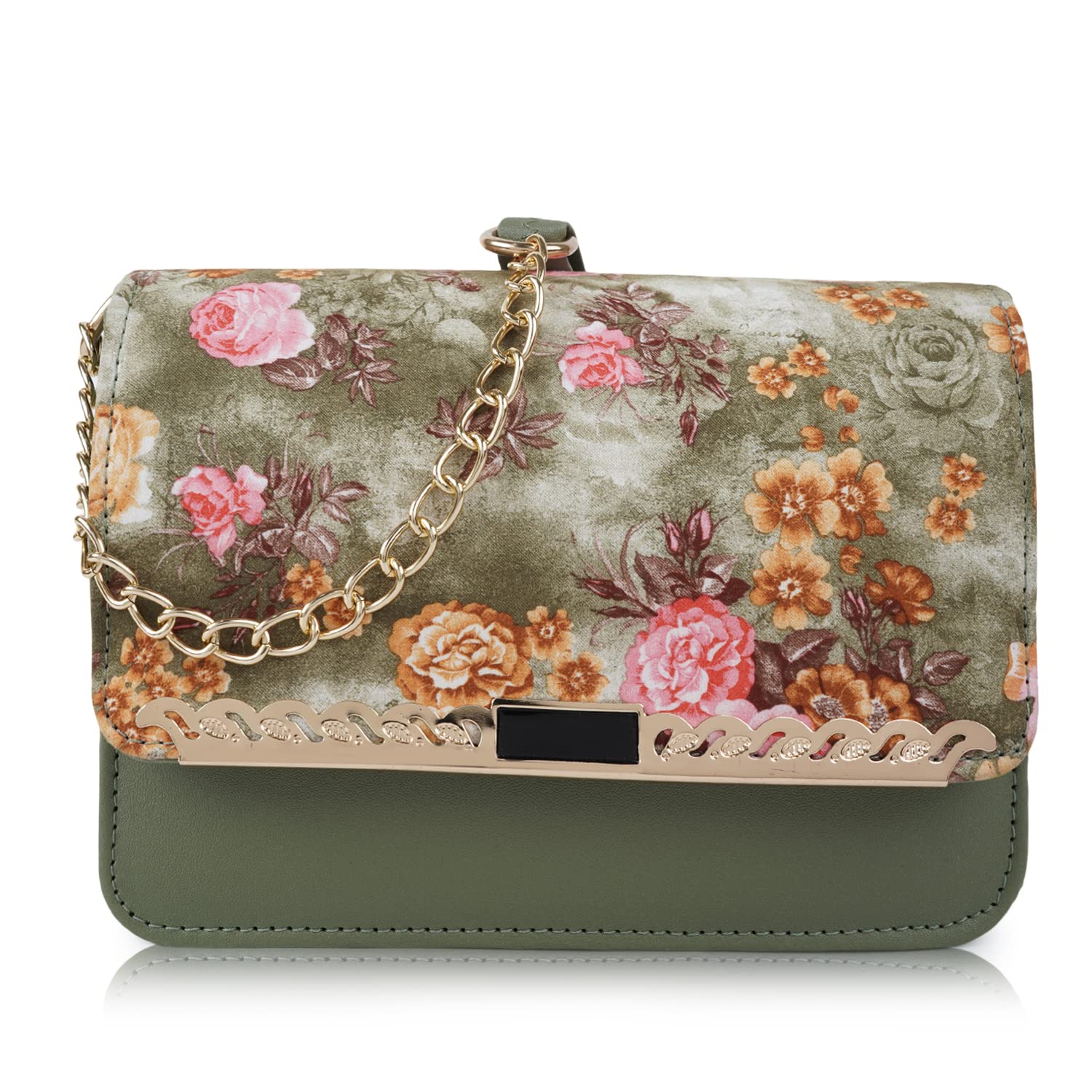 SPOTIC Synthetic Leather Elegant Floral Printed Classy design Trendy Flap Closure Daytrip Crossbody Gold Chain Strap Shoulder Women Slingbag (B0BMXK591G) Amazon Price History, Amazon Price Tracker