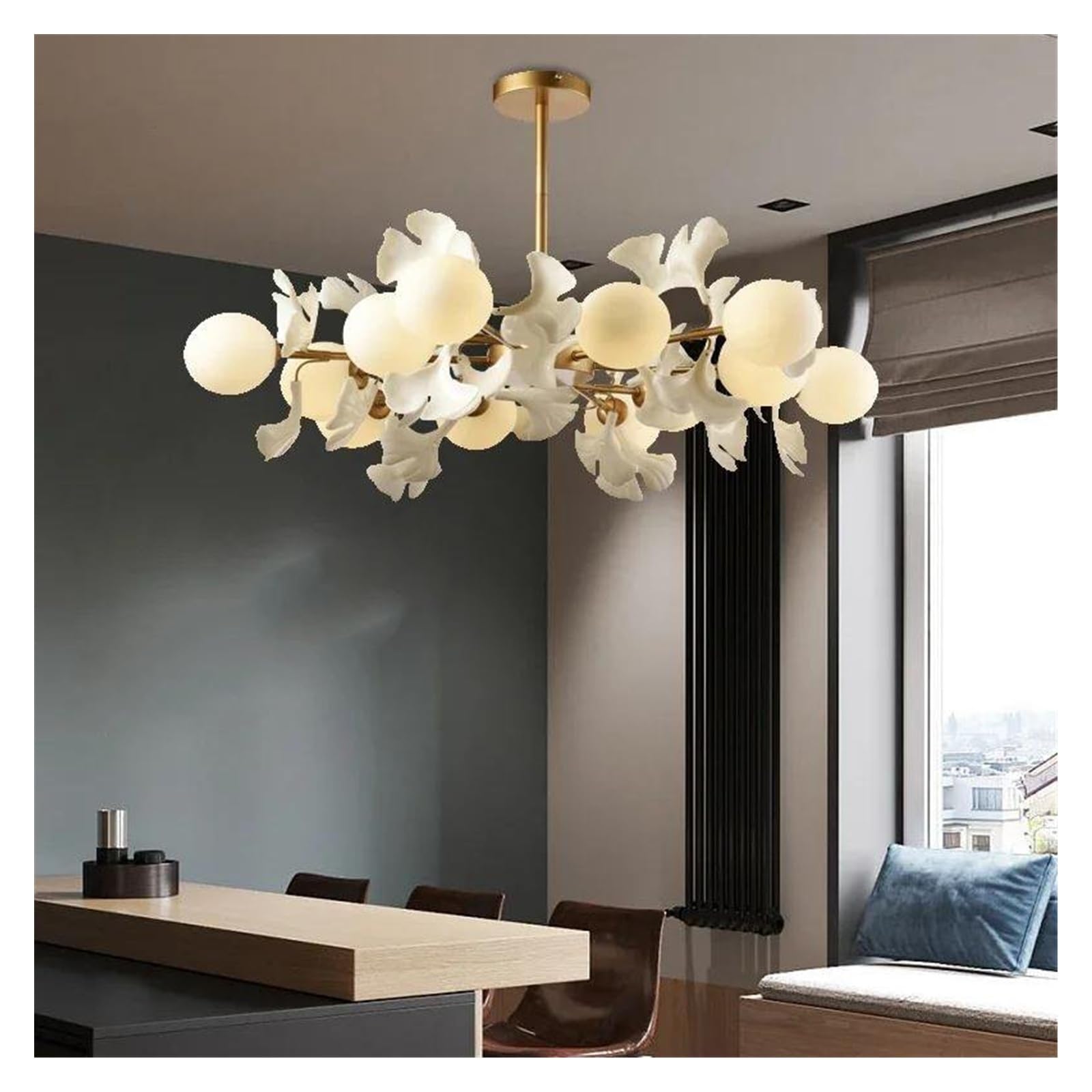 HYJAUSXB Modern Bedroom Branch Ceiling Chandelier for Living Dining Room Ginkgo Leaf Led Chandelies Pendant Chandelier(Changeable,D60CM 8head)