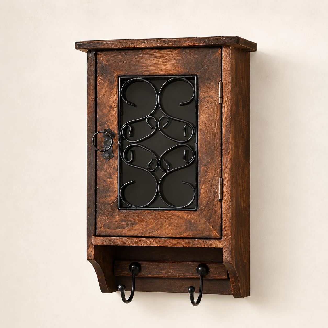 Wooden Key Holder Cabinet for Wall Decorative Key Storage Box with Hidden Organizer Shelf Rustic Wall Mounted Key Rack with Metal Grill Door Entryway Hallway Home Office Décor-picture-10