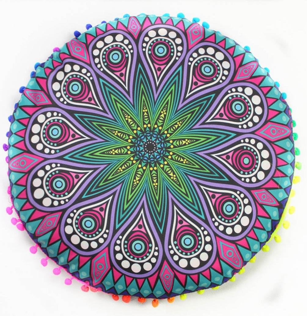 Viahwyt Indian Mandala Floor Pillows Round Bohemian Cushion Cushion Cover Pillow Case (E)