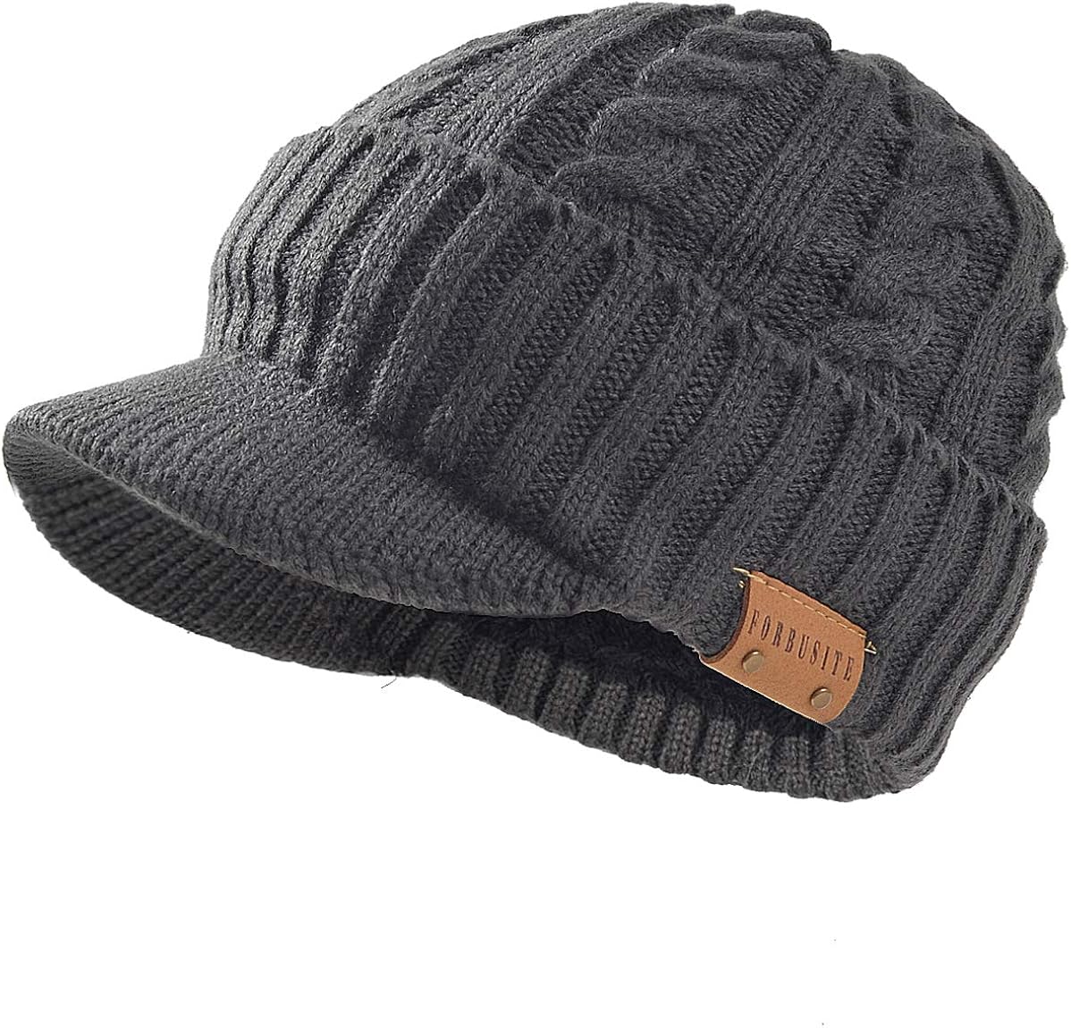 FORBUSITE Gorro de punto para hombre con visera para invierno y mujer gorro grueso con ala
