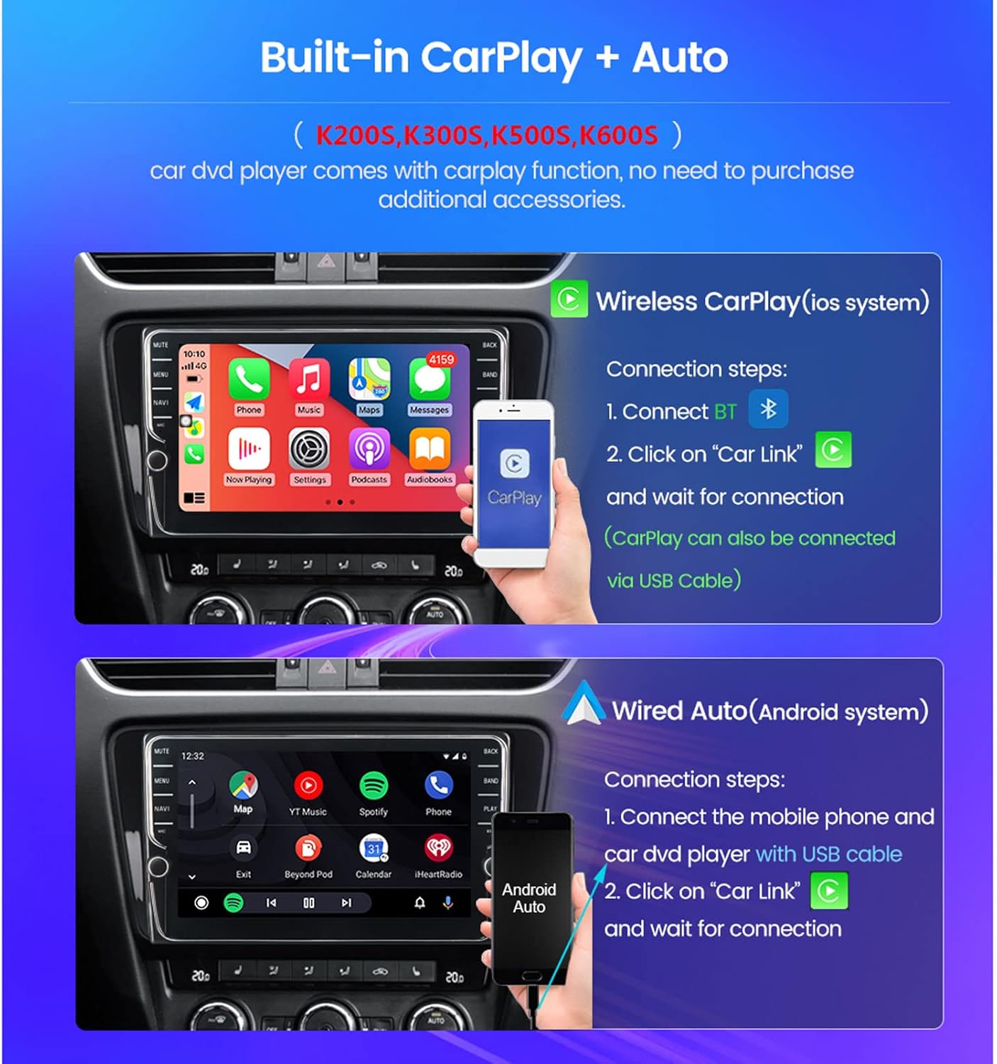 Android Double Din Car Stereo with Carplay, Android Auto, DSP, SWC, FM, 9 Inch Bluetooth Car Radio Receiver Touch Screen Car MP5 Player for Lexus RX300 RX330 RX350 RX400H
