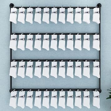 Wall-Mounted Socks Storage Organizer Display Stand, Boutique Space-Saving Hook Shelves Underwear Holder, Modern Retail Metal Frame Shelf, Multifunctional Hanging Necklace/Jewelry/Bracelet/Ring