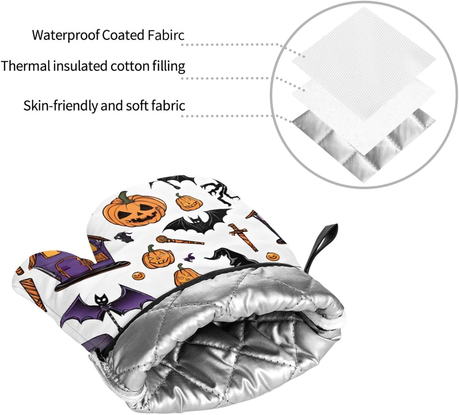 (Magic Witch Witchcraft Bohemian Drawing) Baking 4-Piece Set: 2 Oven Mitts and 2 Pot Holders Heat Resistant Waterproof Hanging Loop for Kitchen Oven Grill Housewarming Gifts