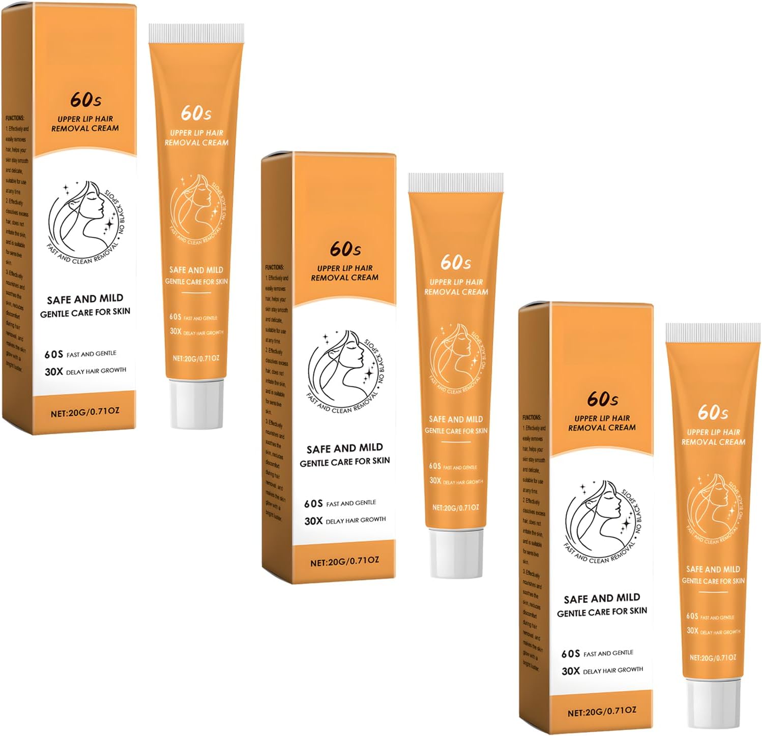 3Pcs Hair Removal Cream Face, Facial Hair Remover Cream for Women, Gentle and Non-Irritating Effective Delayed Hair Growth for All Skin Types (20g/Stick)