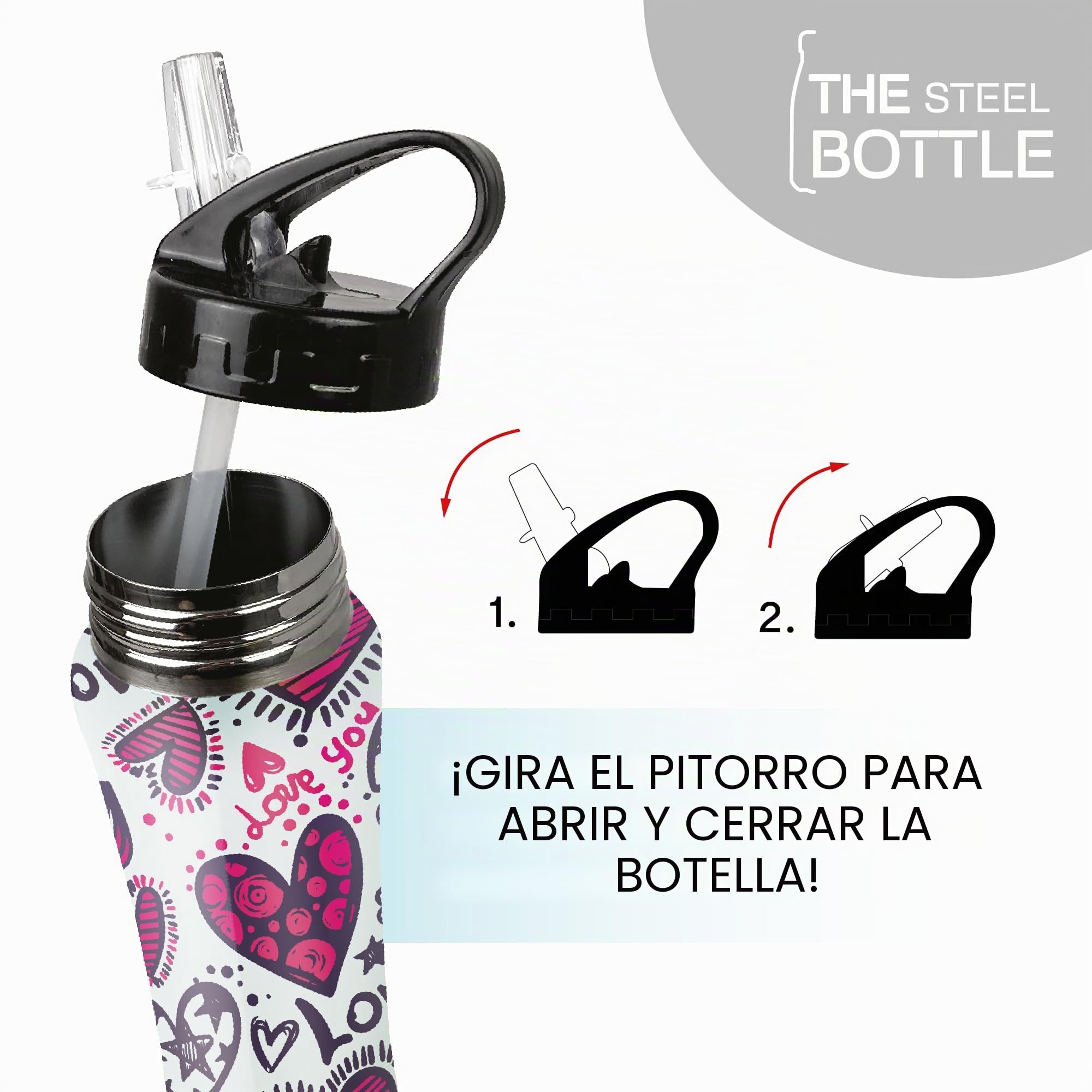 The Steel Bottle - Botella térmica de Acero Inoxidable, Aislamiento al vacío de Doble Pared, Capacidad 500 ml, Cierre hermético, Botella portátil