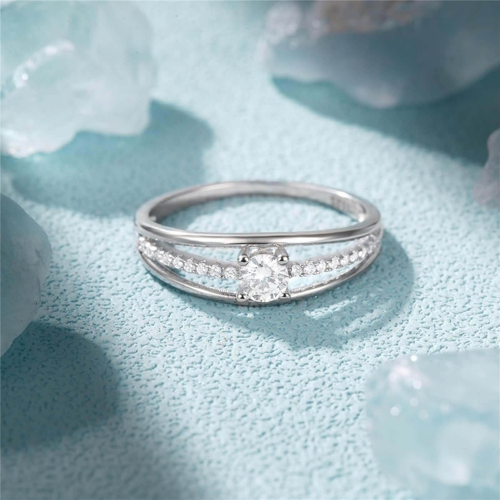 Beydodo Anillo Boda Oro Blanco 9 14 18 K de Mujer con Redondo con Moissanita, Anillo Plata de Matrimonio de Mujer