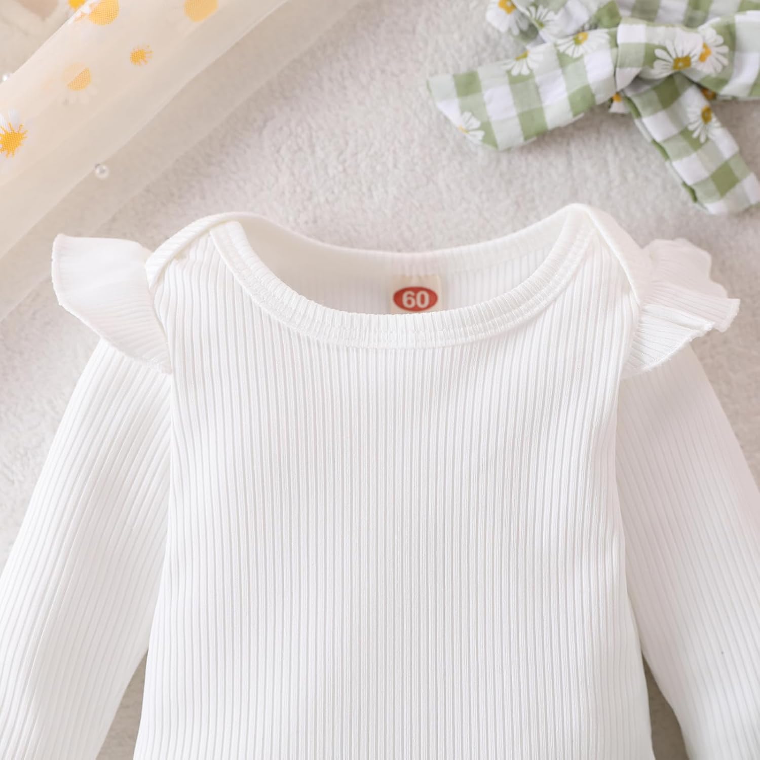 Kaipiclos Newborn Infant Girl Clothes Rib Knit Romper Bow Floral Print Pants Headband Baby Clothes for Girls 0 3 6 12 18 24 M 3-6 Months Green image 4 of 7 B0D7VR4F68