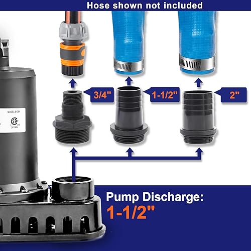 Miniatura 3 de WASSERMANN Bomba de agua sumergible de 12 HP, bomba termoplástica de utilidad de 3300 GPH, bomba eléctrica portátil de transferencia de sumidero