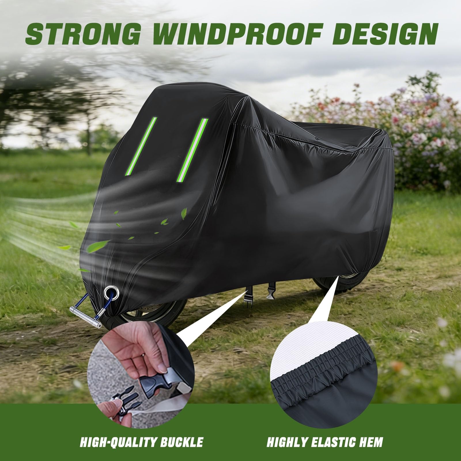 Funda Moto para Royal Enfield Classic 350 2022-2024|Funda Moto Todas Estaciones Lluvia Polvo para Almacenamiento Exterior | Accesorios con Tiras Reflectantes y Agujeros para Candado