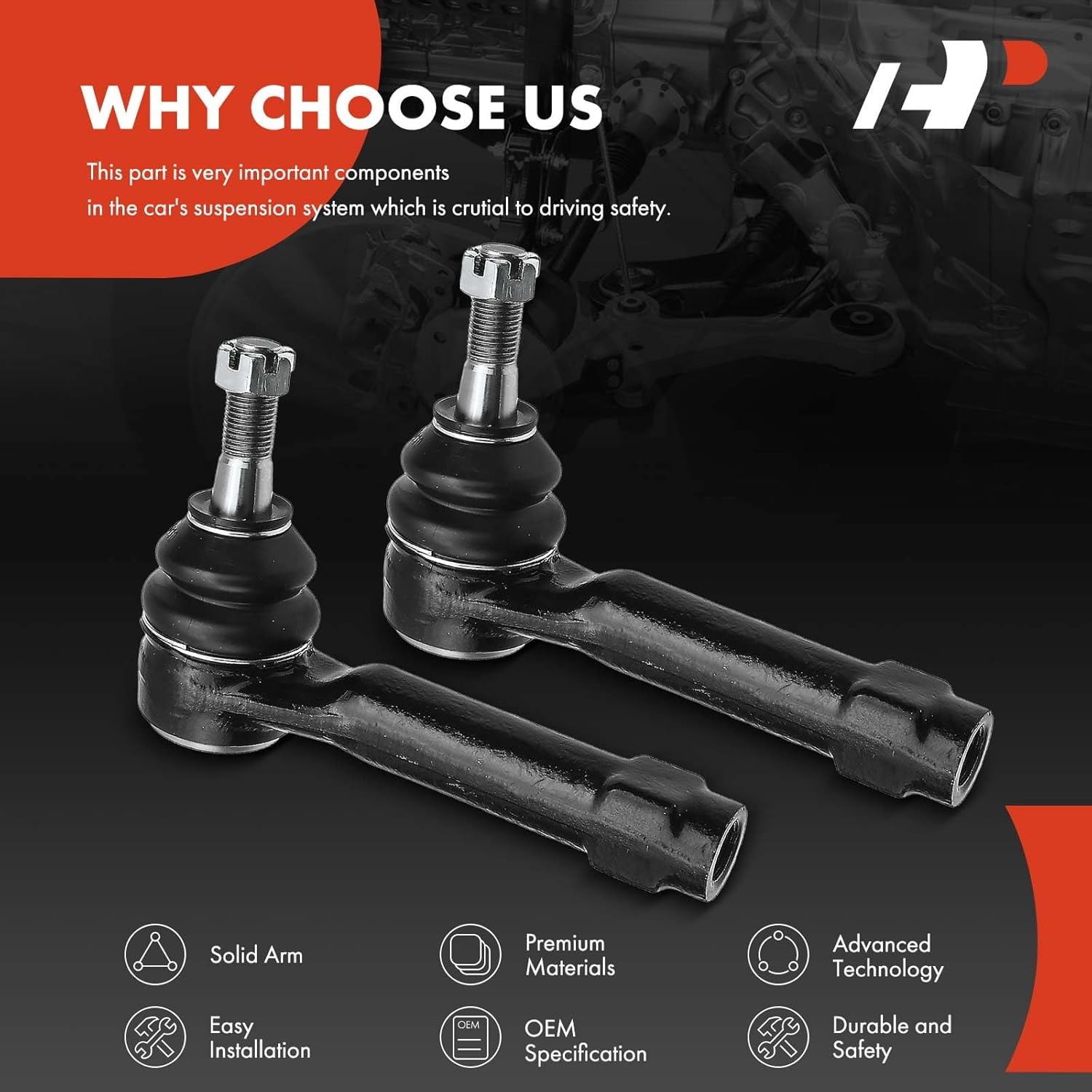 A-Premium 2 x Front Outer Tie Rod Ends, Compatible with Chevy Silverado 1500 & 2500, Tahoe, Suburban 1500 & 2500, Avalanche 1500, GMC Yukon (XL 1500 & 2500), Sierra, Cadillac Escalade (ESV & EXT)