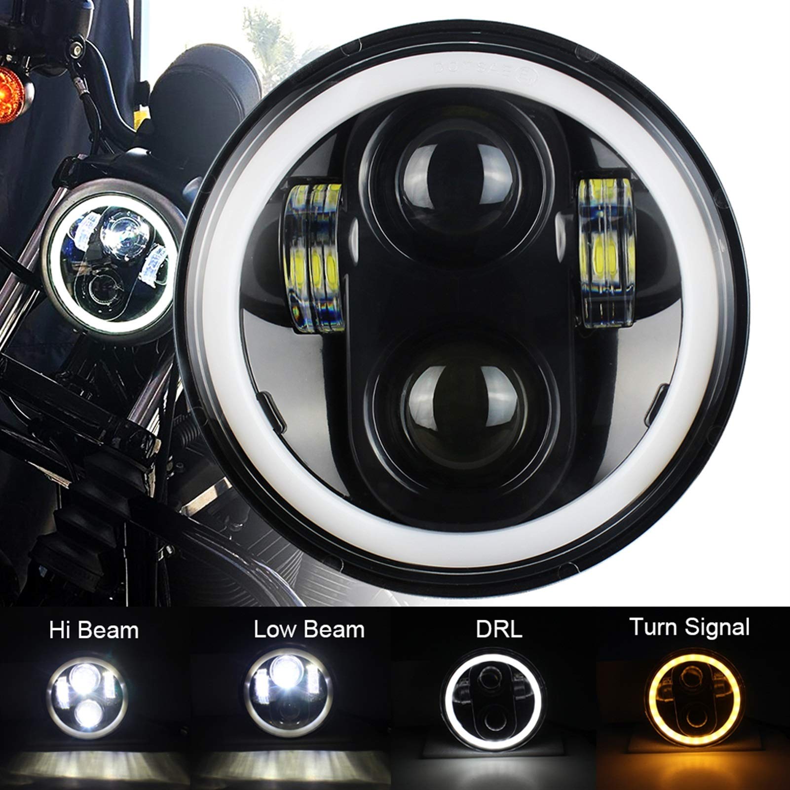Indicatori Direzione Moto 5.75 Pollici Nero Proiettore Del Faro Dell'alone Ad Anello Ad Alto Raggio Basso Moto 5 DRL Signal Signal Uso Adatto Per Sportster Dyna Iron 883