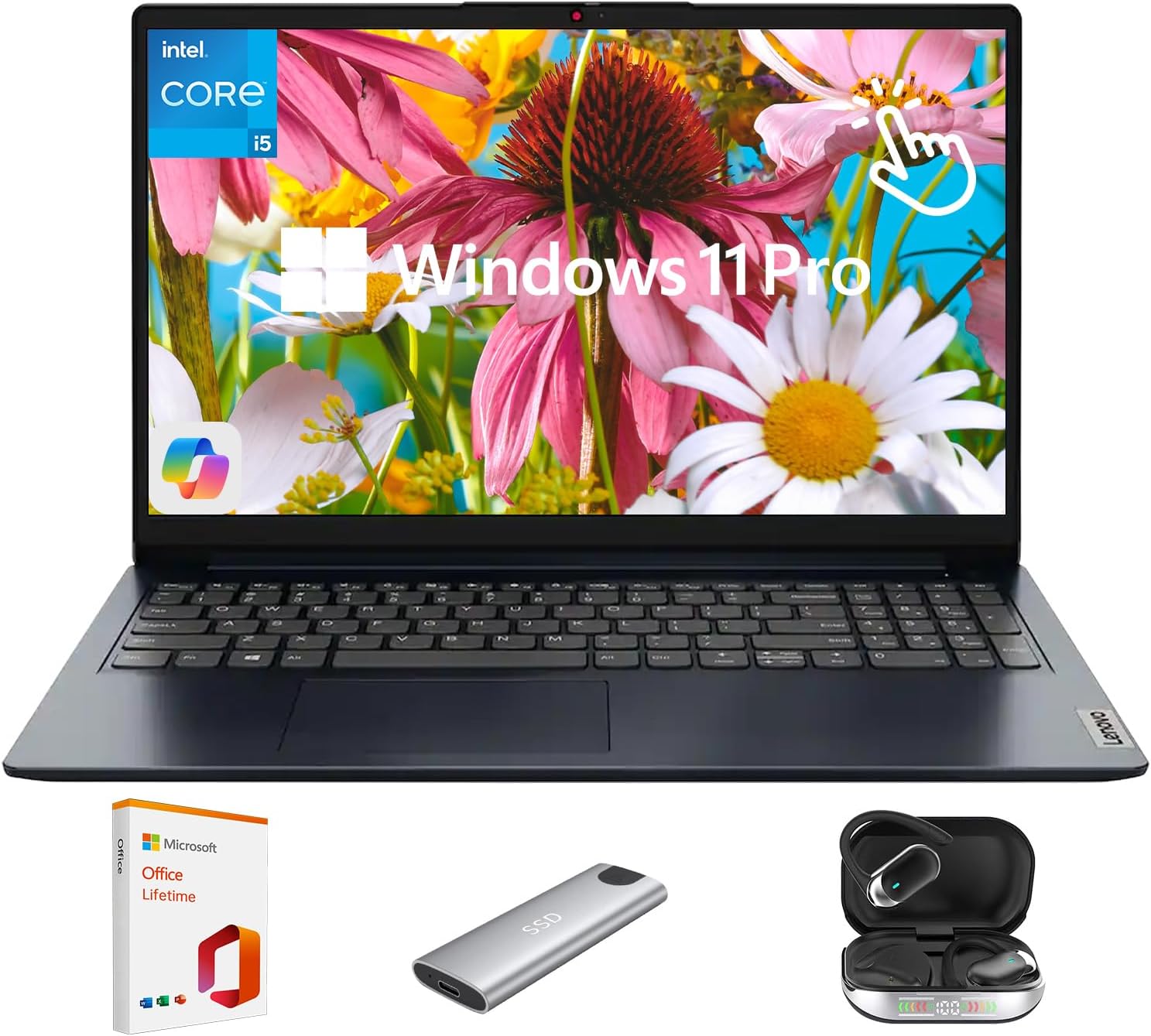 Lenovo Ideapad 1i 15.6 FHD Touchscreen Laptop, Intel Core i5-1335U(Beats i7-1225U), Lifetime MS Office+Copilot AI, 40GB RAM 1TB SSD, Long Battery Life, Windows 11 Pro, Laptop for Business Home Student