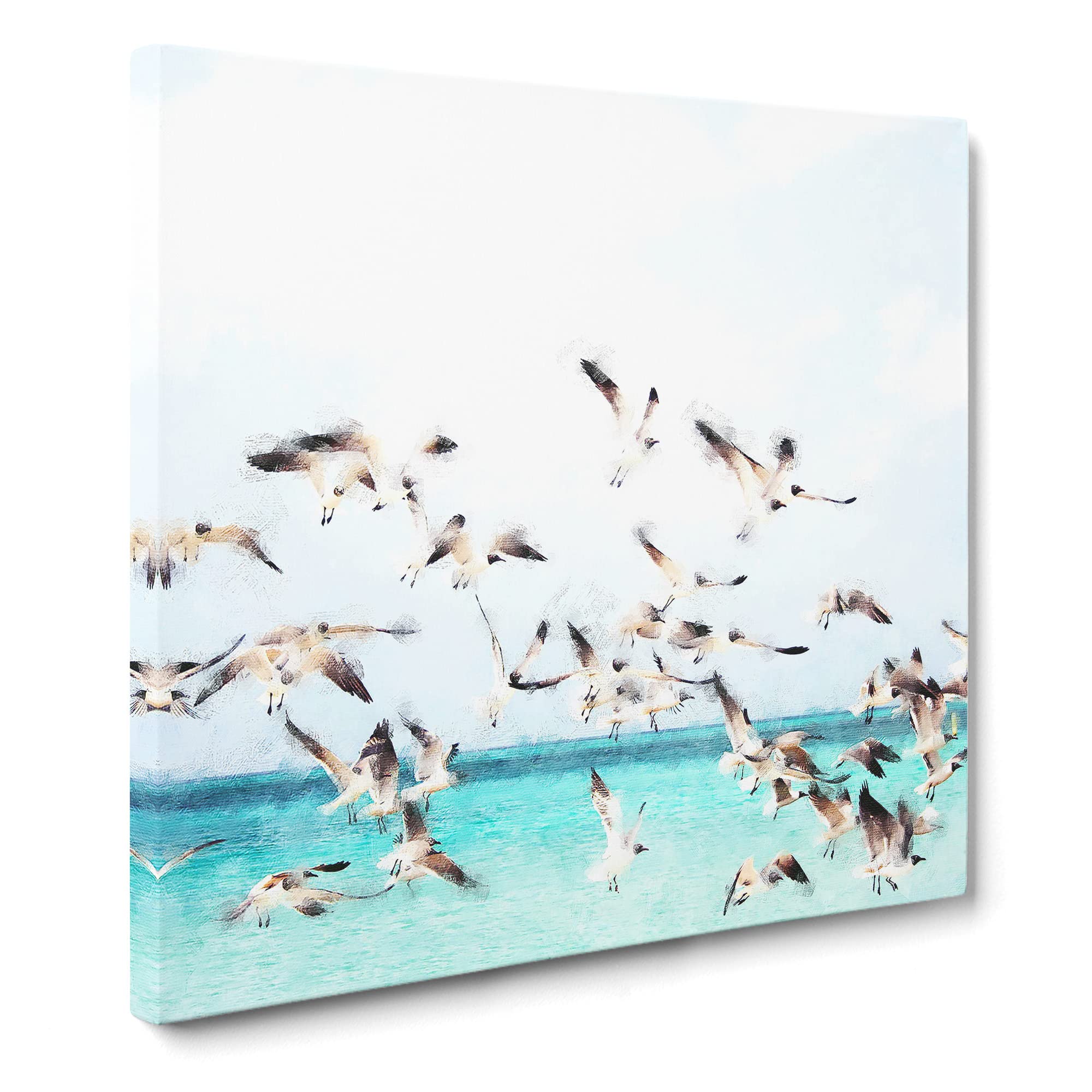 Flock of Seagulls Over the Sea Canvas Print, Mixed, 35L x 35W cm
