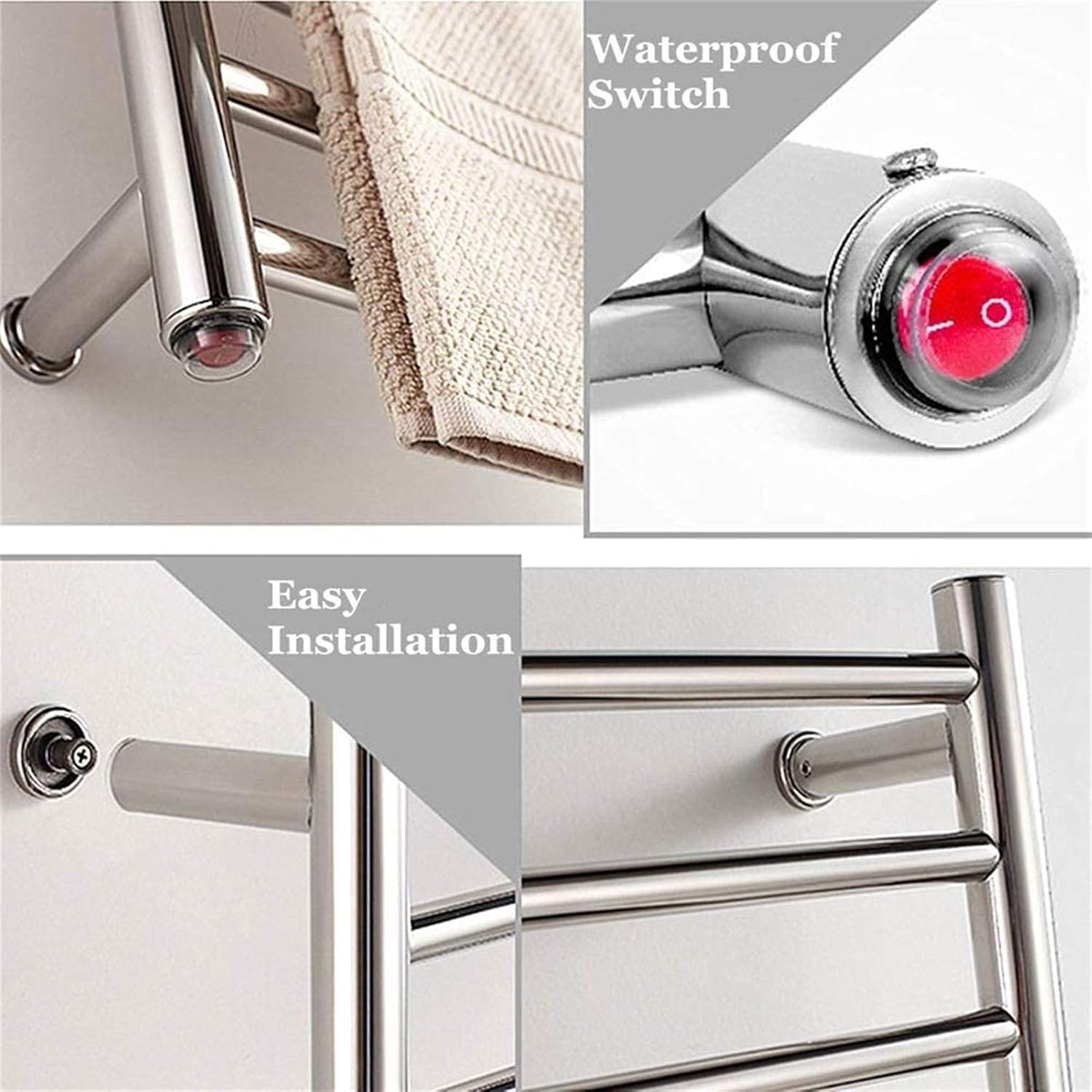 Bathroom Wall Heater Hibb 88W Stainless Steel Electric Heated Wall MountedTowel Warmer Home Bathroom AccessoriesTowel Dryer Racks Heated TowelRail(