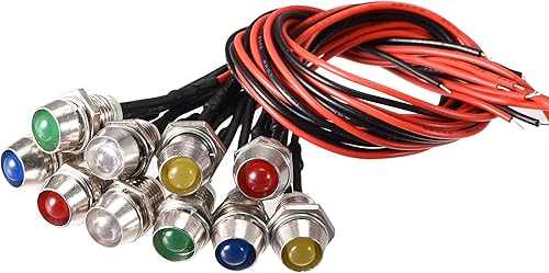 uxcell Luces indicadoras de señal LED ACDC 24V 0.315 in montaje en panel de metal Shell lámparas de advertencia rojo, amarillo, azul, verde, blanco,