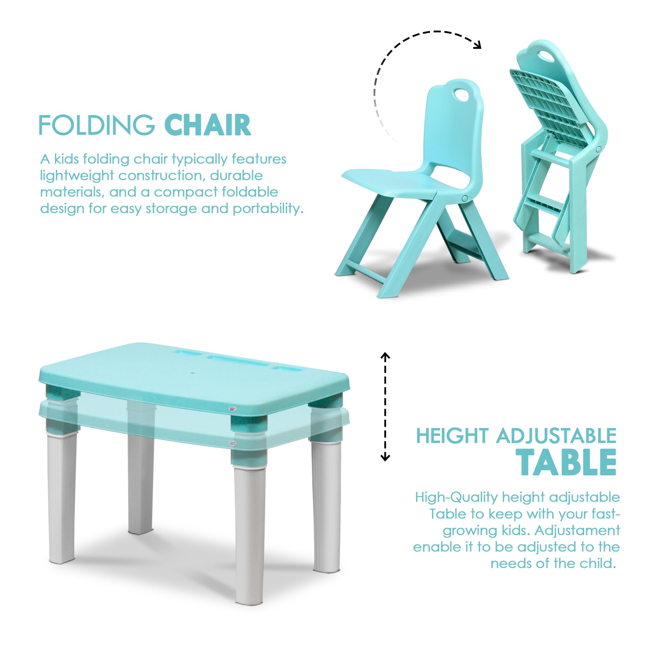 HAPPY BEAR Table and Folding Chair Set for Kids Strong & Durable Plastic Made Rectangle Table with Box Space for Stationery 3 Level Height Adjustable (T&F2-Blue) - Image 4 thumbnail