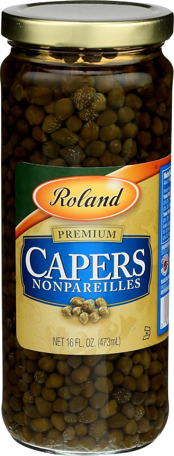 Roland Foods Nonpareille Capers, Premium Small Capers in Brine, 16 oz Jar - Sharp Briny Taste & Lemony Zing