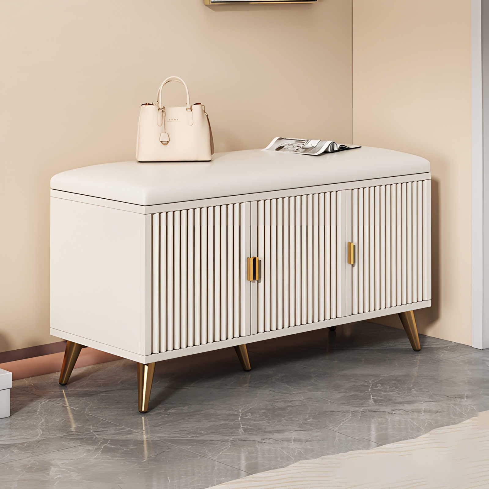 MSHGSKU Shoe Rack Bench with Door - Modern Slim Hidden Shoe Cabinet Seat for High Heels, Entryways, Hallways, Closets - Hallway Shoe Bench With Door