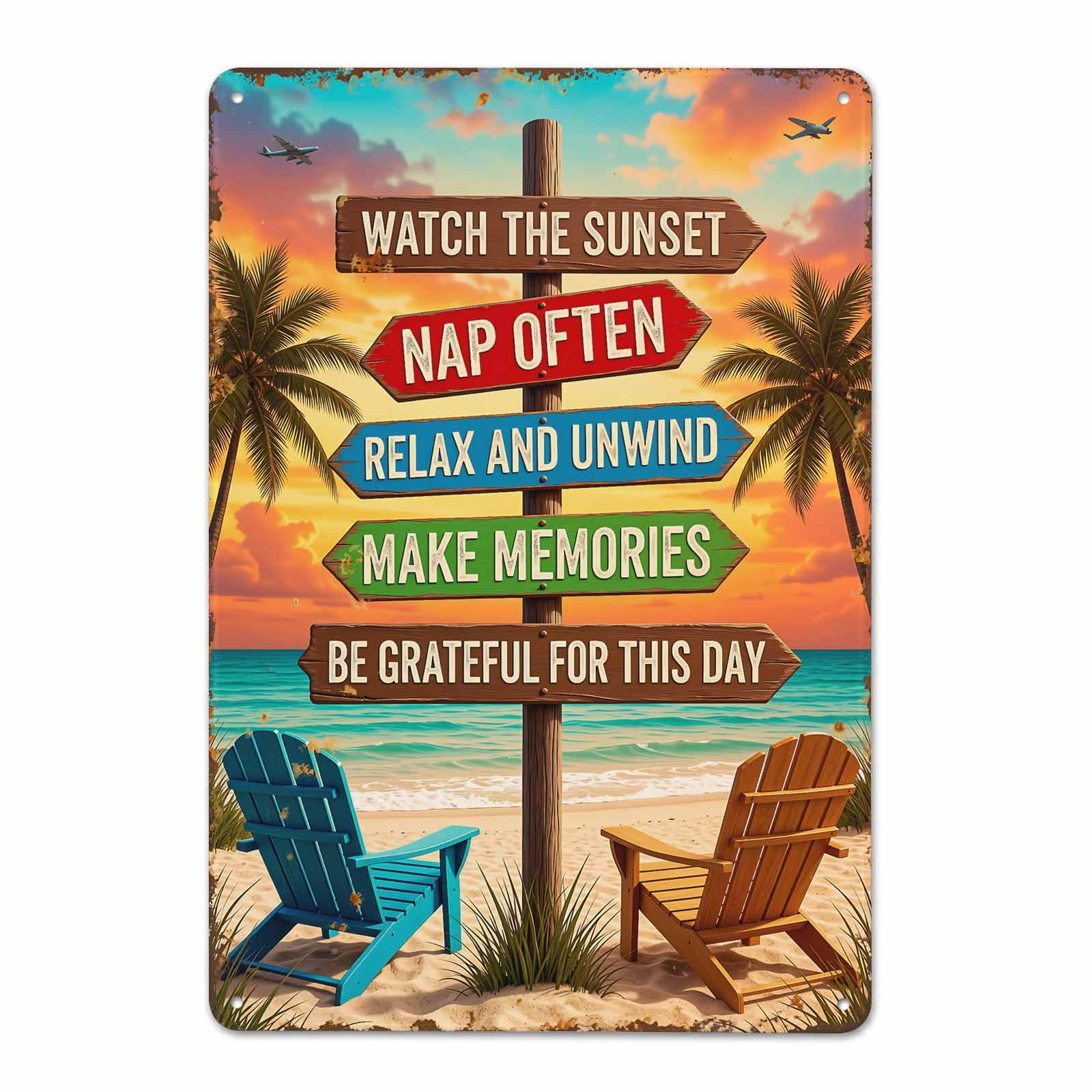 Gsrony Boys Type03 Beach Sunset Direction Sign Vintage Metal Tin Sign 8X12,Waterproof