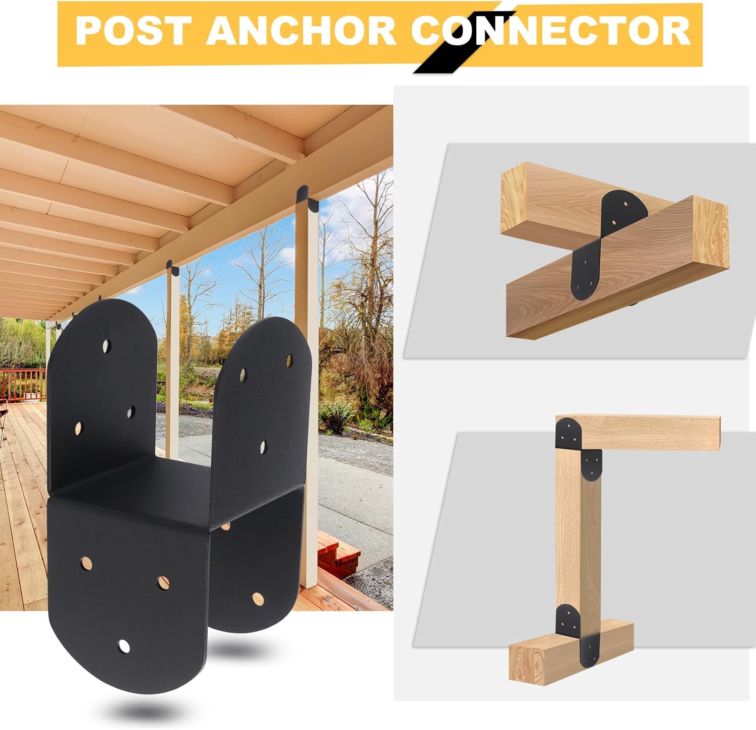 4 Pcs 4"x 4" Deck Post Caps Tie Brackets ,Ineer Size(3.6"x 3.6") 14 Gauge Post Base Steel Post Anchor Connector Support Fence Post Brackets for Posts to Wood