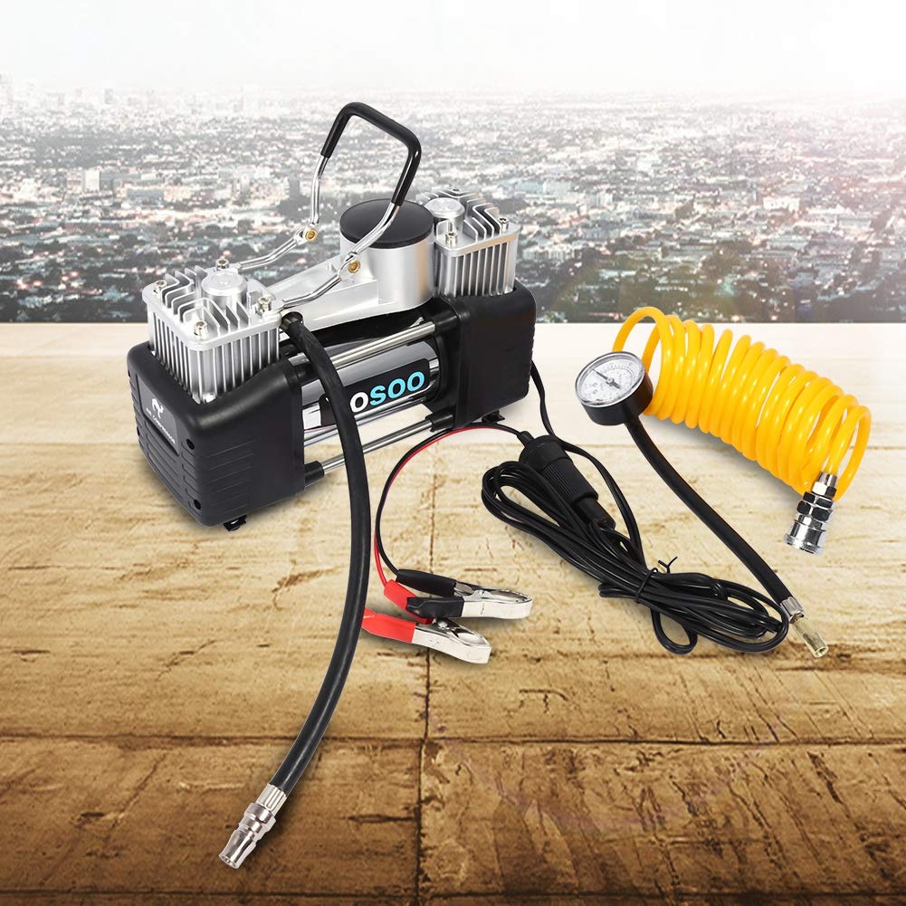 Wakects Compresor de Aire Eléctrico Portátil, Doble Bomba de Cilindro, con 3 Adaptadores de Boquilla, para Sedán, Camión, Bicicleta Motorizada