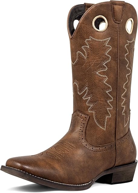 J's.o.l.e Cowboy Bottes Hommes carré Toe Western Robe Bottes Casual Mid Calf Tir sur la chaussure d'équitation Brown
