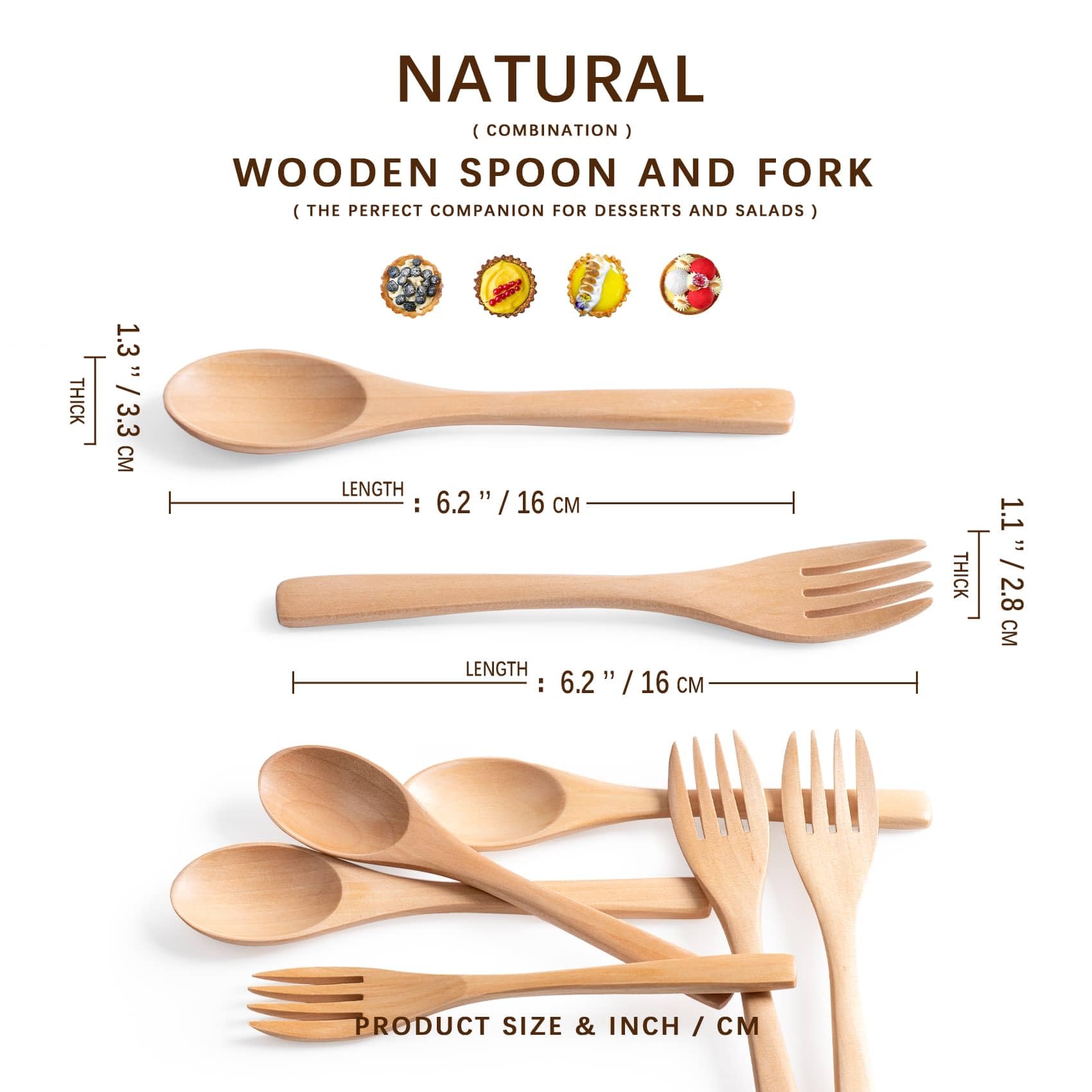 Hefild 2pcs 6.3inch Schima Wooden Utensil Set Including Spoons and Forks, Reusable Handmade Natural Wooden Cutlery, Sustainable Responsible Wood Flatware Set for Stirring Eating?Camping