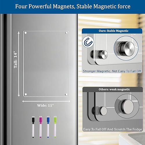 Miniatura 4 de Calendario acrílico para nevera, juego de 2 piezas con 4 marcadores de borrado en húmedo de 12 x 12 pulgadas, pequeño calendario magnético para
