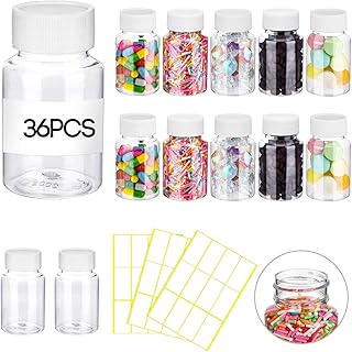 Vesici 36 Pcs 80 ml Empty Clear Pill Bottle Plastic Medicine Reagent Bottle with White Screw Cap Solid Powder Case Refillable Containers with Label Sticker for Liquid Solid Powder Medicine