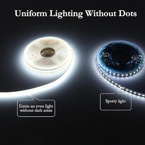 Miniatura 3 de JOYLIT Tira de luz LED COB de 12 V para interiores, 20 pies19.7 ft, 6000 K, blanco frío, CRI 93+ 320 LEDsM, cinta LED regulable uniforme uniforme