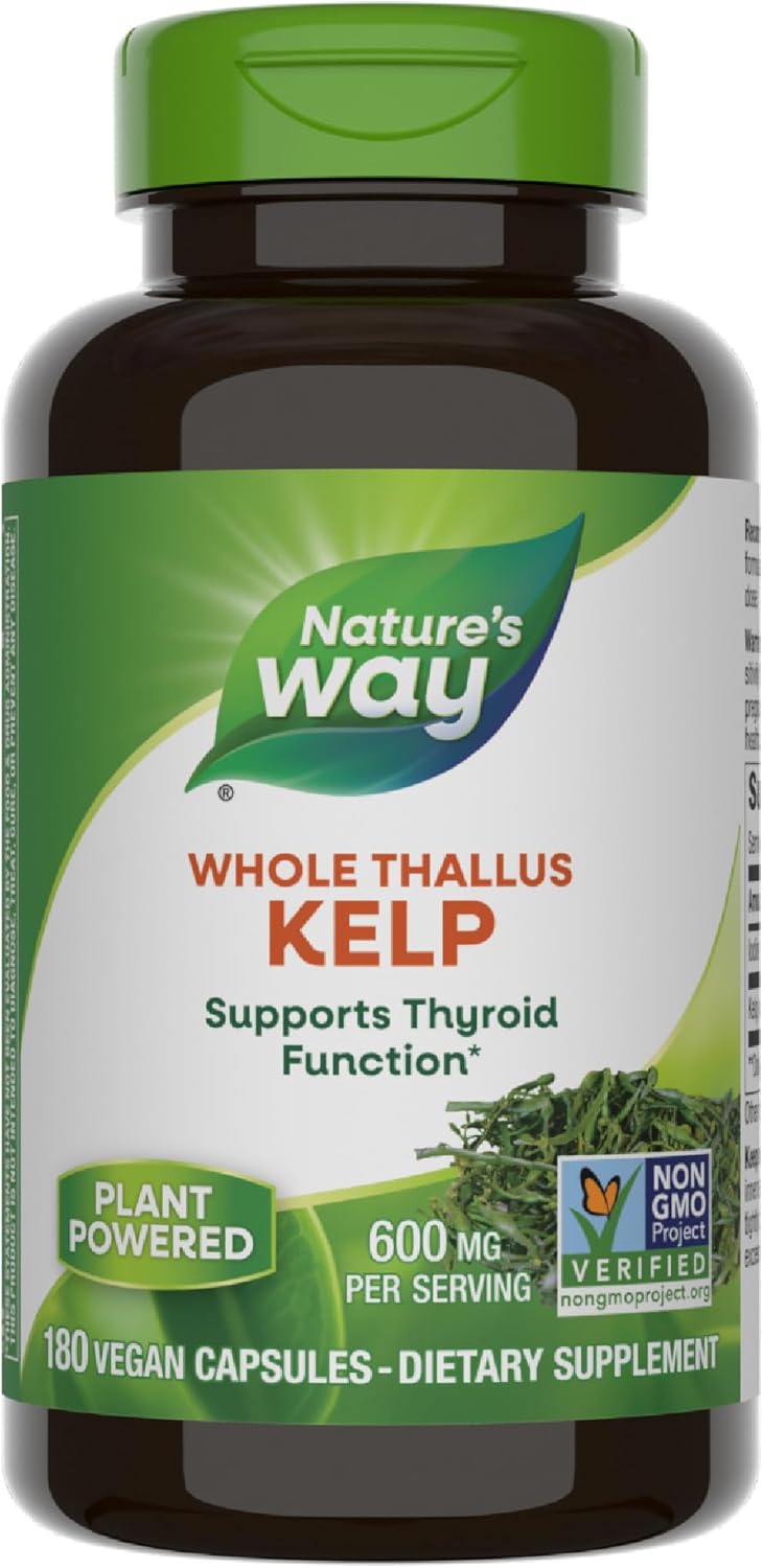 Nature’s Way Kelp, Supports Thyroid Function*, 600 mg per Serving, Non-GMO Project Verified, 180 Capsules (Packaging May Vary)