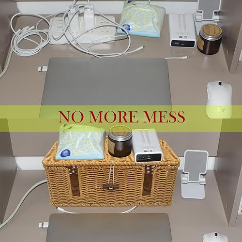 Miniatura 7 de Cable Management Box - Handwoven Wire Storage Case, 4 Open Slots Imitation Rattan Cord Organizer with Durable Material for TV Wires Computer Router