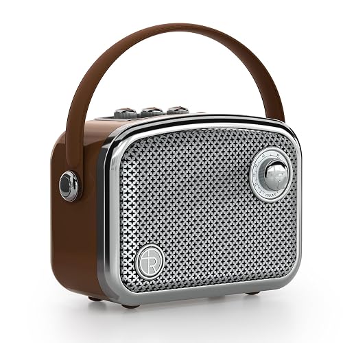 TOMPROAD Altavoz Bluetooth portátil Estilo Vintage, marrón, diseño Retro con Rejilla de Malla metáli