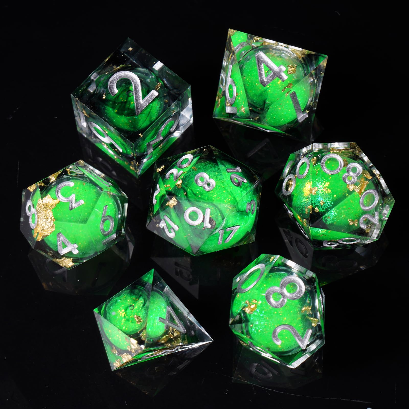 ORUZA 7 PCS Liquid Core DND Dice Resin Sharp Edge Dice Gold Foil Polyhedral D&D Dice Set for Dungeons and Dragons RPG MTG Table Games - Image 3