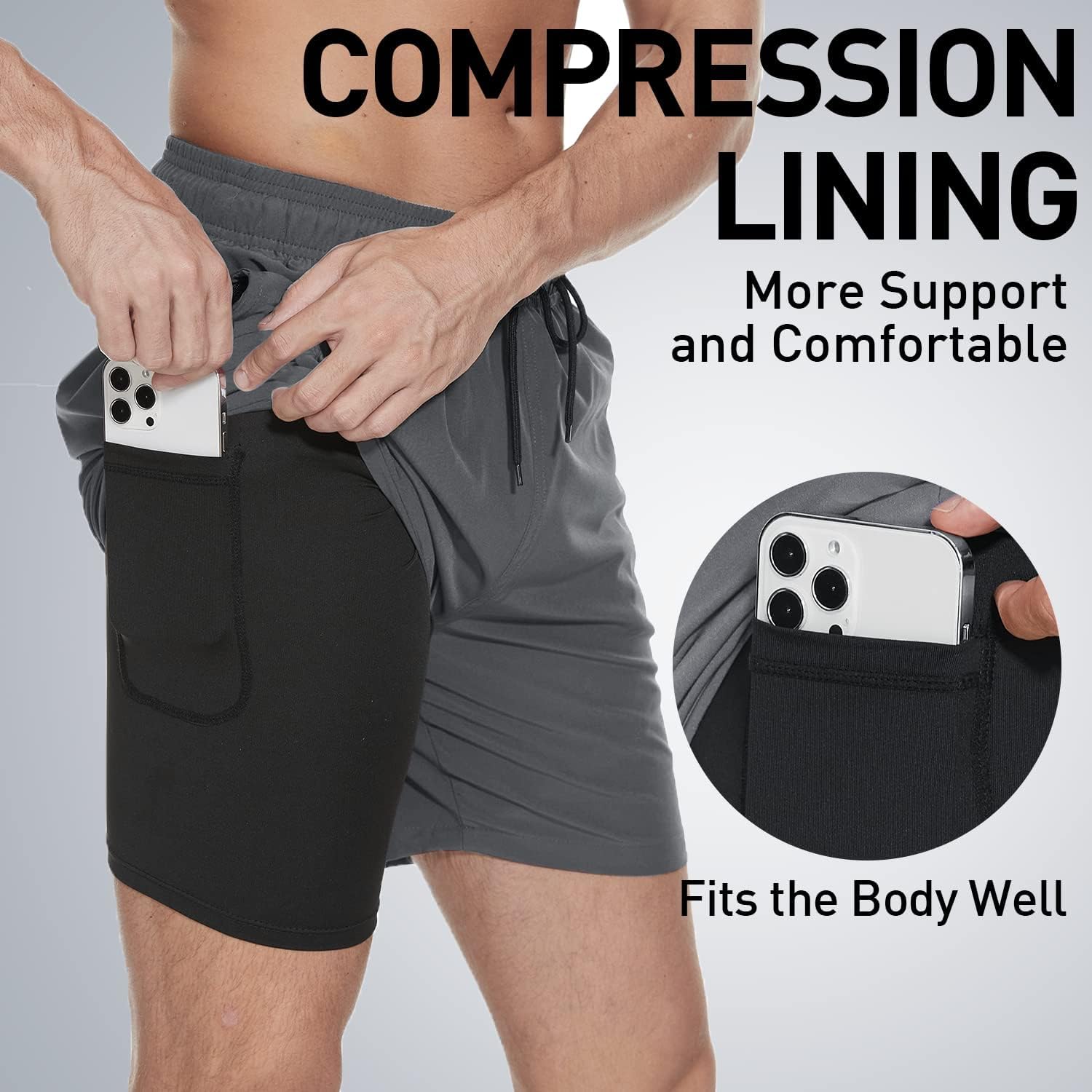 Arcweg Mens Swim Trunks with Compression Liner 2 in 1 Beach Swimming Trunks Quick Dry Swim Shorts with Zipper Pockets - Image 3