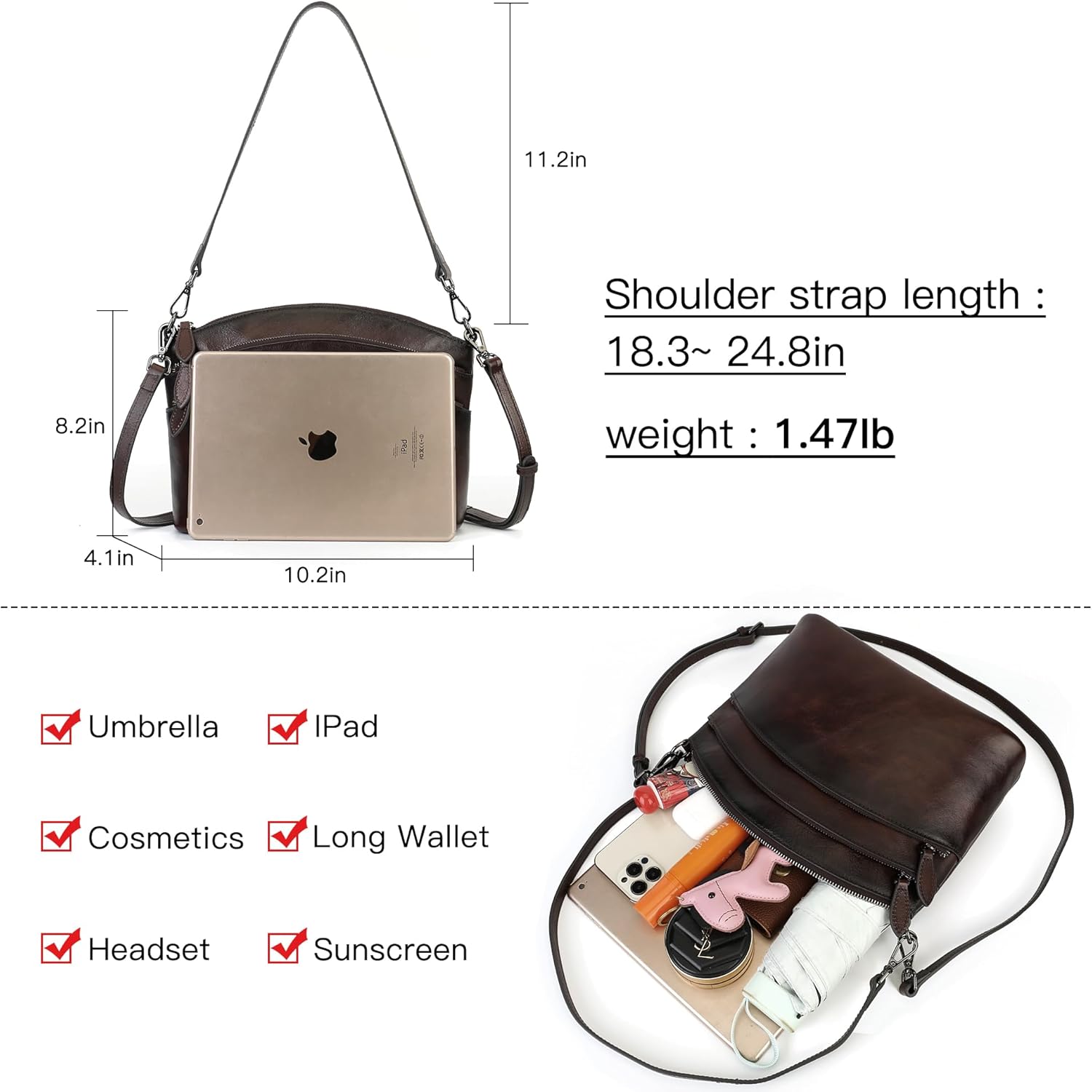 Genuine Leather Purses for Women Hand Bags Vintage Crossbody Bags for Women Shoulder Bag | Genuine Leather, Purses, for Ladies, with Two Strap - Image 6