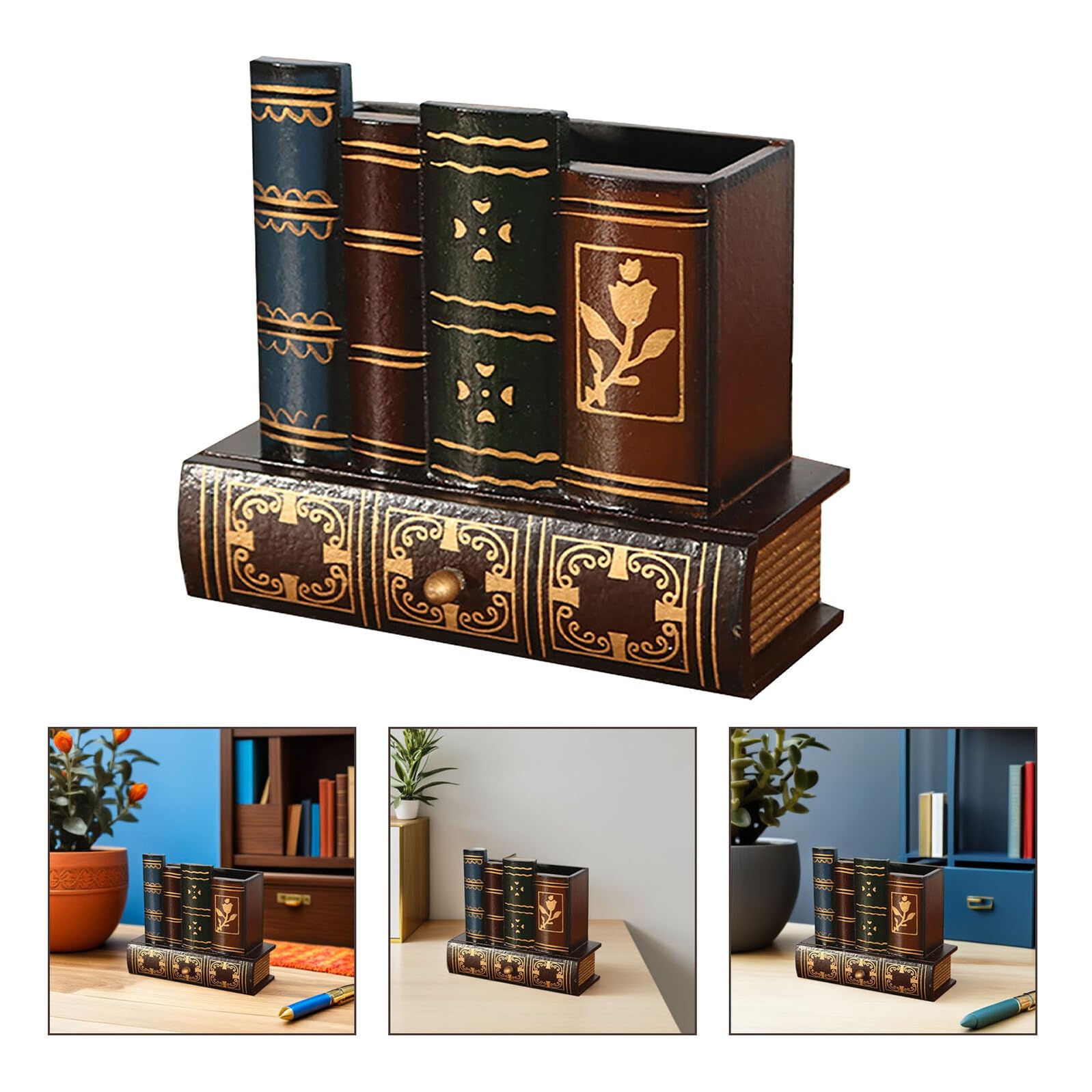 Portalápices de Madera Vintage con Cajón Multifuncional para Escritorio y Oficina