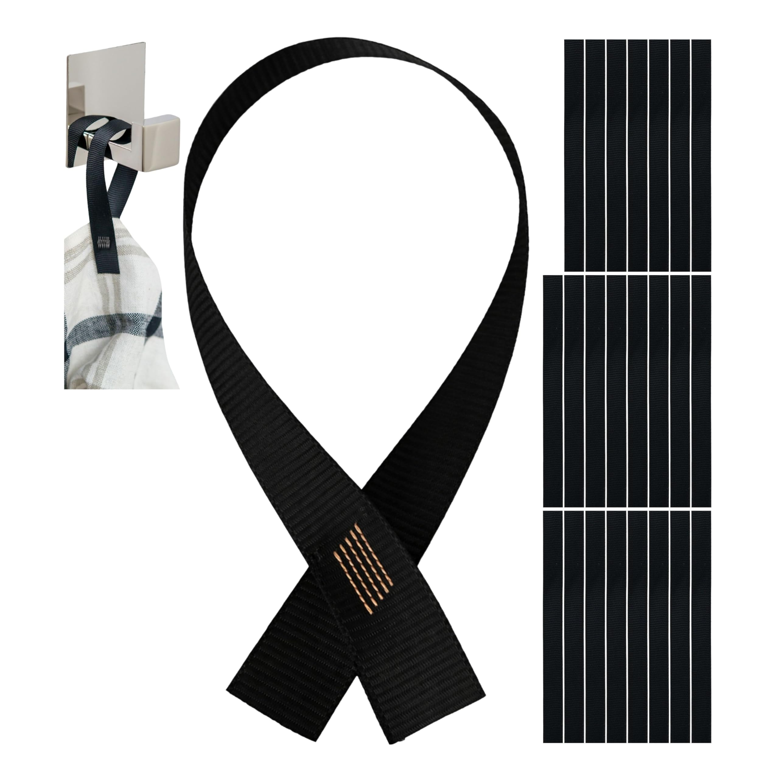 Your Day Mate Towel Hanger for Sewing on, 24 Pieces, 180 x 12 mm Loops, in Black, Hanger Holder for Dish Towel, Cloth, Decorative Items, Camping Accessories, Robe Holder, Bathrobe Hook